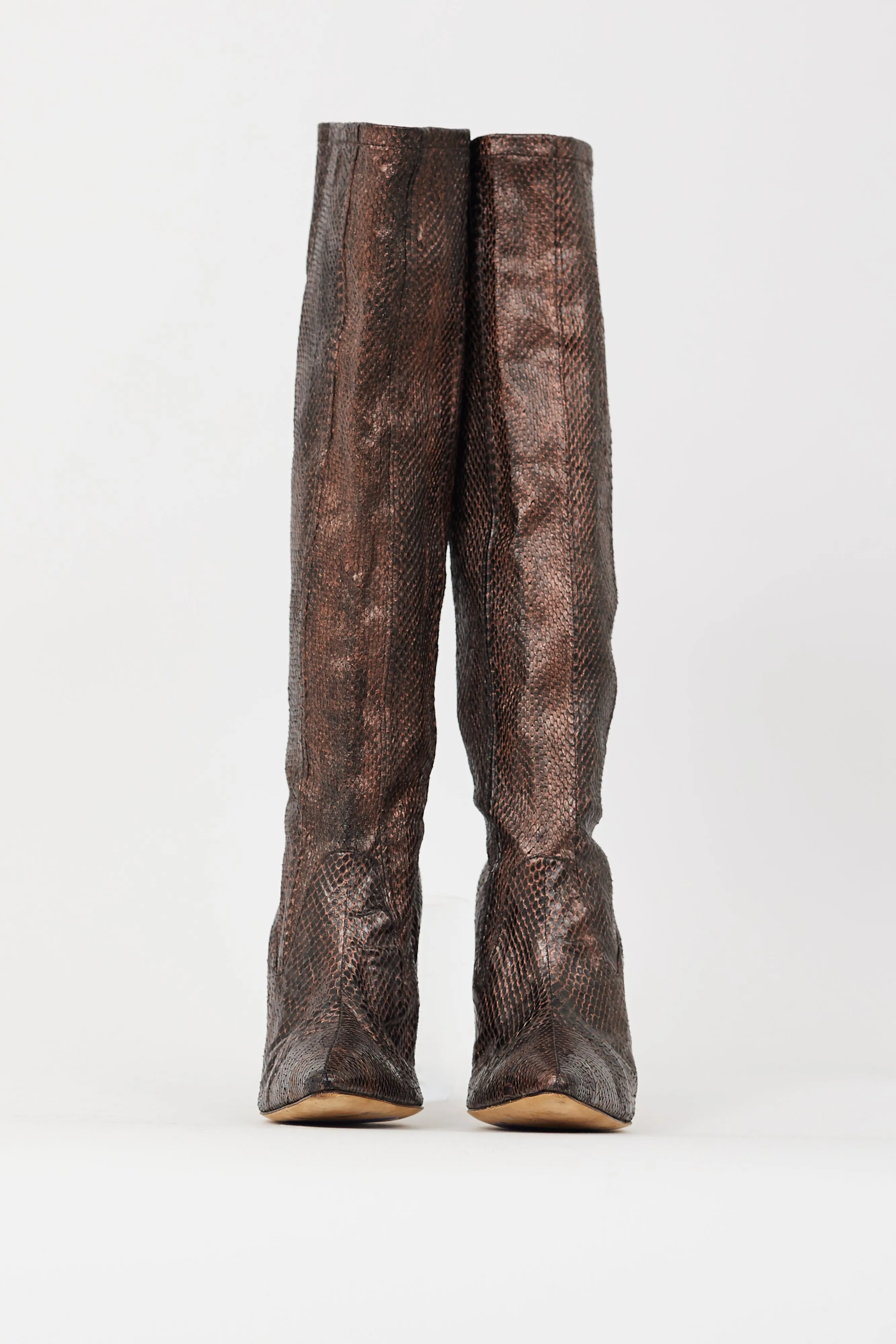 Bronze Embossed Leather Stretch Knee High Boot