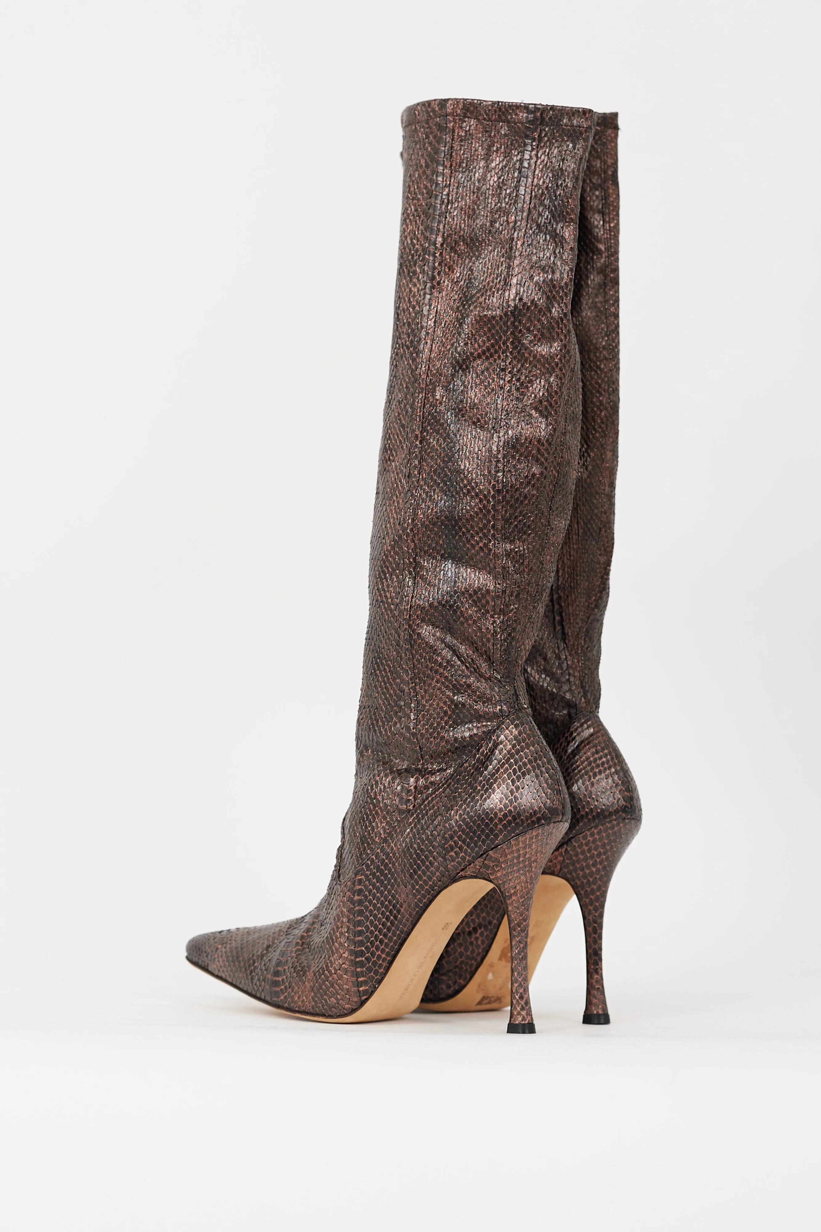 Bronze Embossed Leather Stretch Knee High Boot