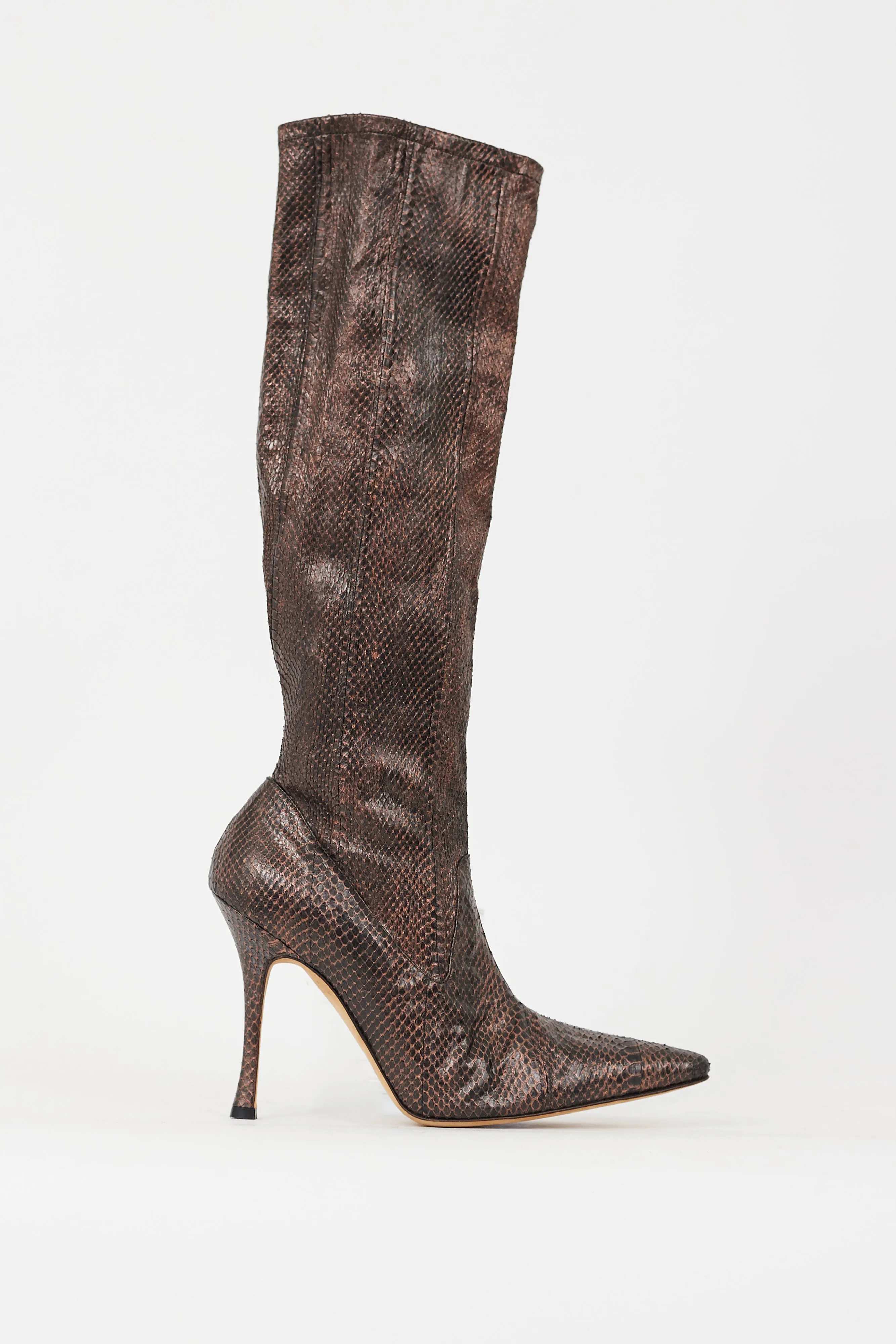 Bronze Embossed Leather Stretch Knee High Boot