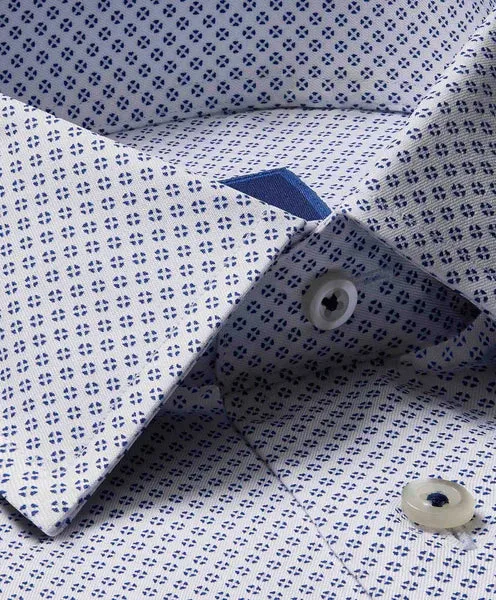 David Donahue Dress Shirt - White/Navy Geometric Print (Trim)