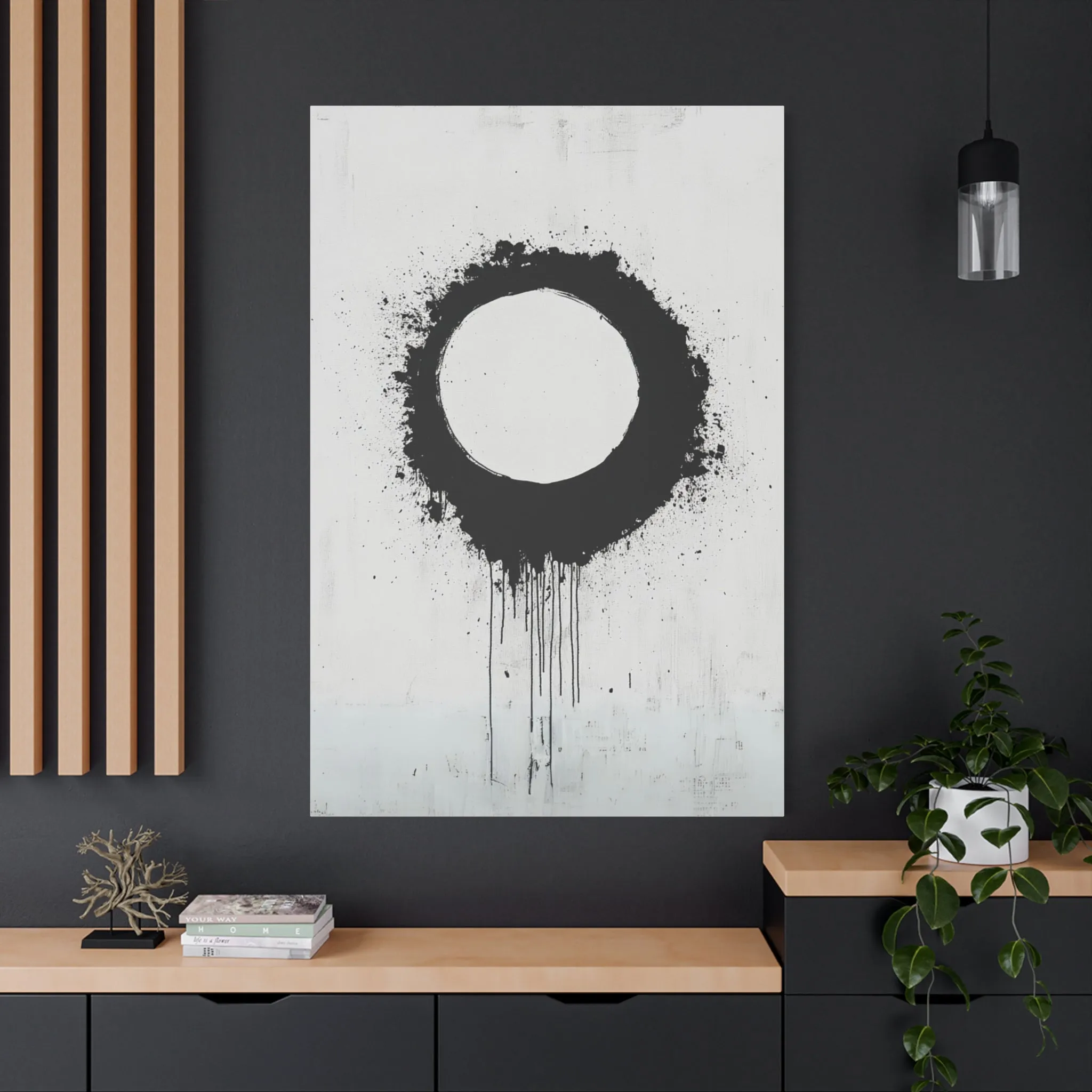 DUO MODERN "Modern Abstract Wall Art - Black Circle" on Matte Canvas