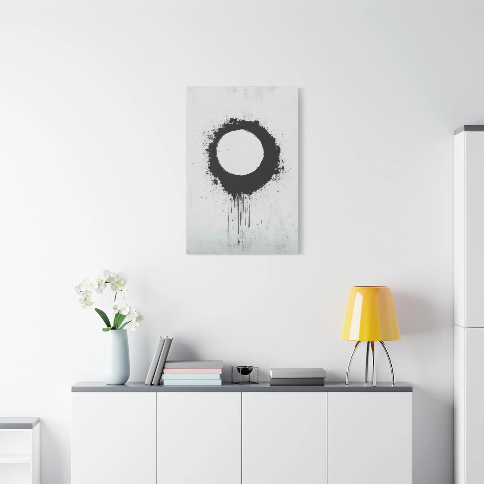 DUO MODERN "Modern Abstract Wall Art - Black Circle" on Matte Canvas