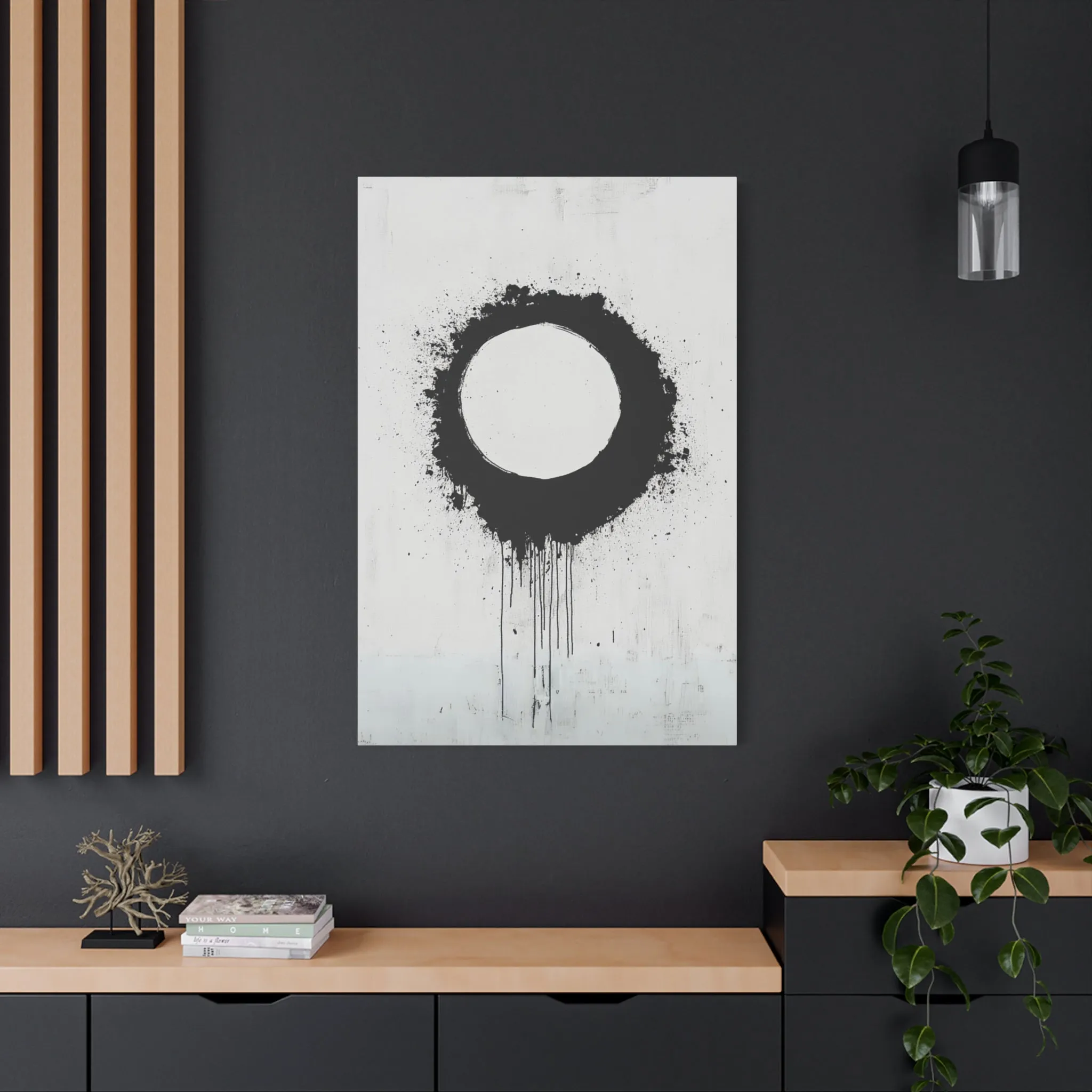DUO MODERN "Modern Abstract Wall Art - Black Circle" on Matte Canvas