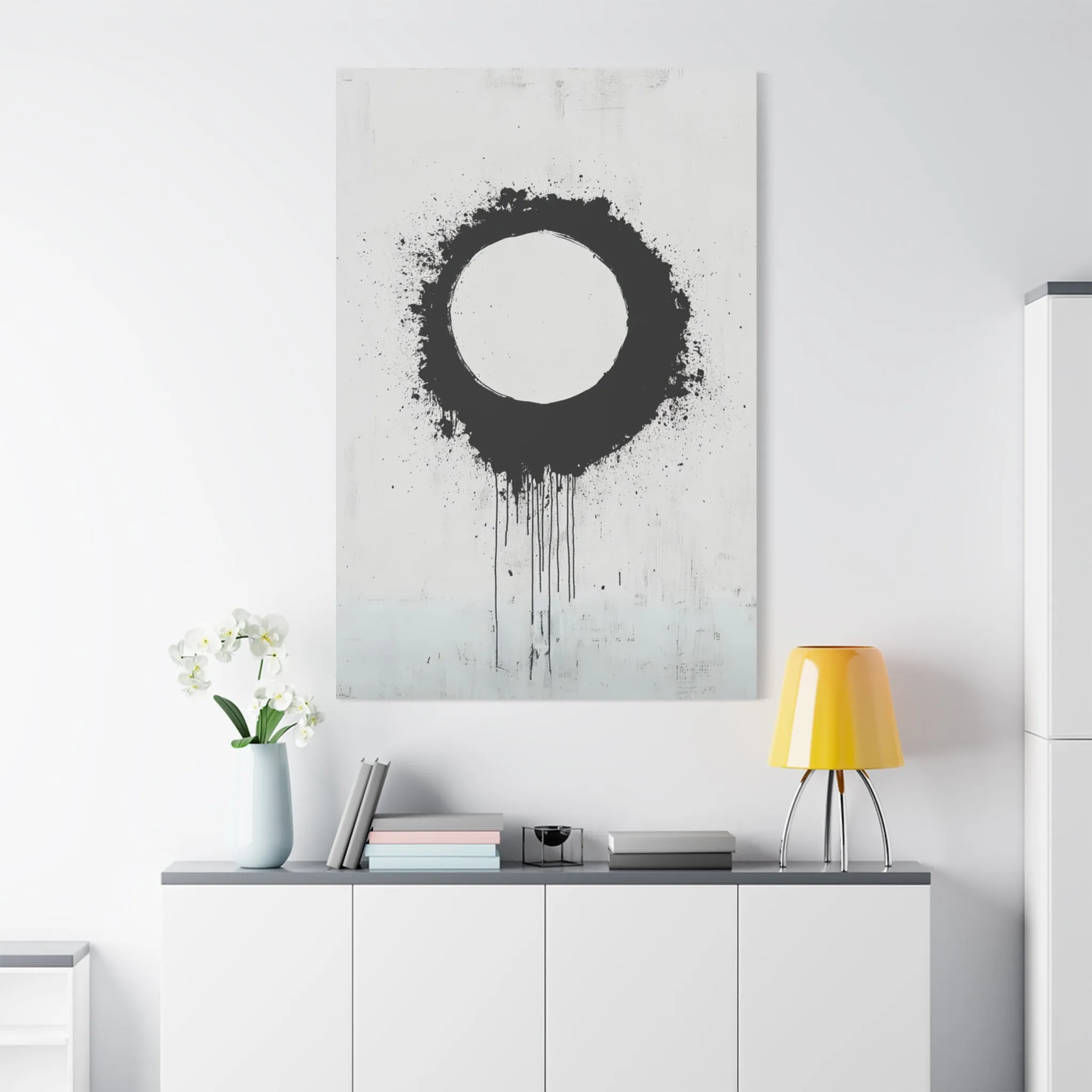 DUO MODERN "Modern Abstract Wall Art - Black Circle" on Matte Canvas