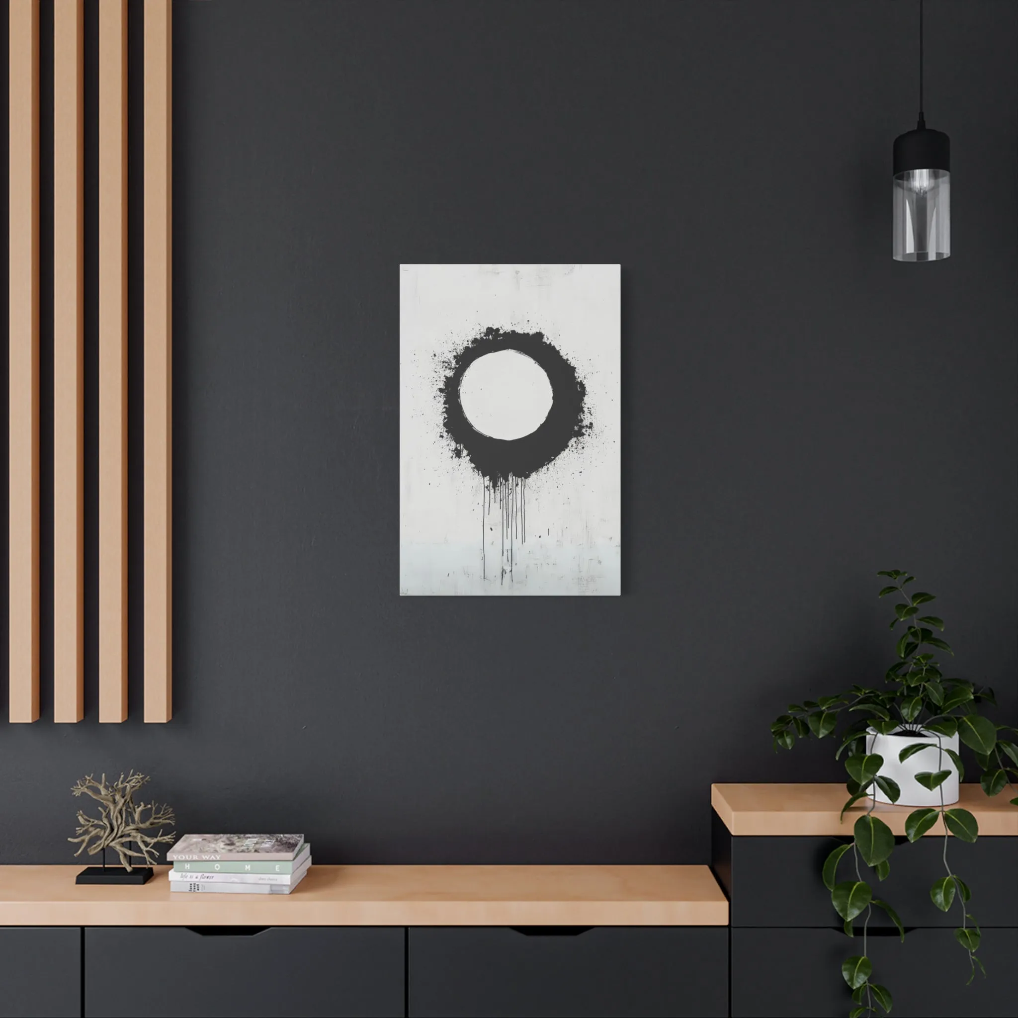DUO MODERN "Modern Abstract Wall Art - Black Circle" on Matte Canvas