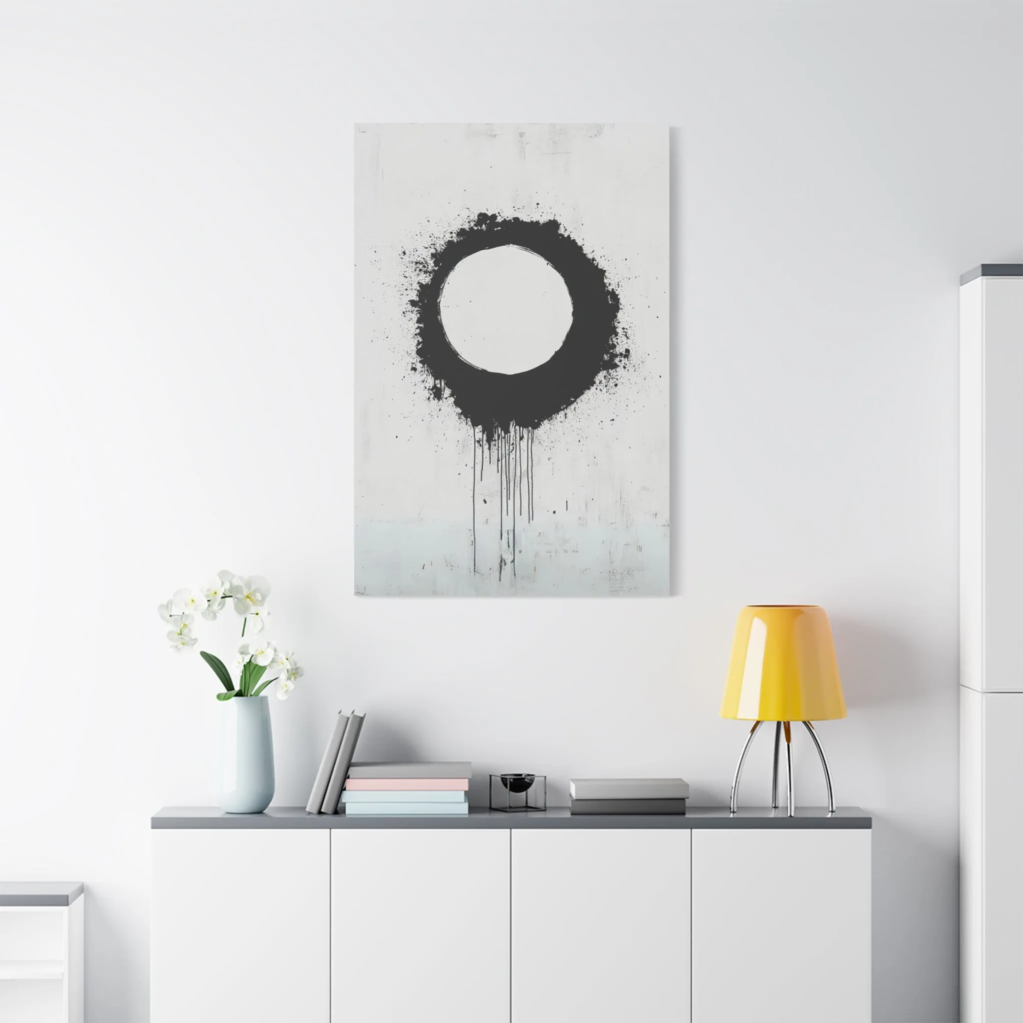 DUO MODERN "Modern Abstract Wall Art - Black Circle" on Matte Canvas