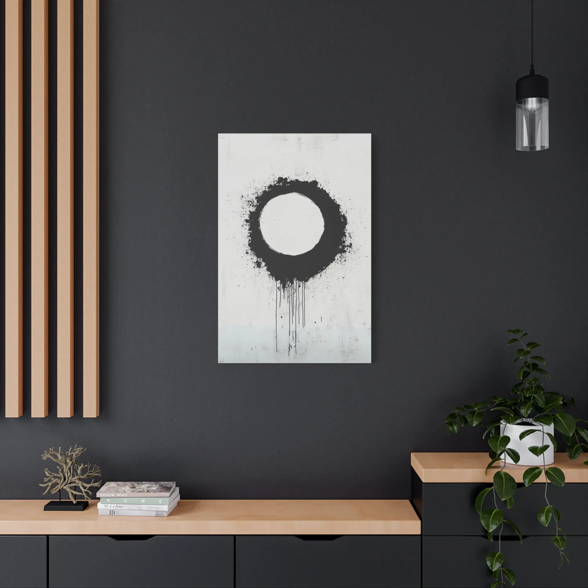 DUO MODERN "Modern Abstract Wall Art - Black Circle" on Matte Canvas