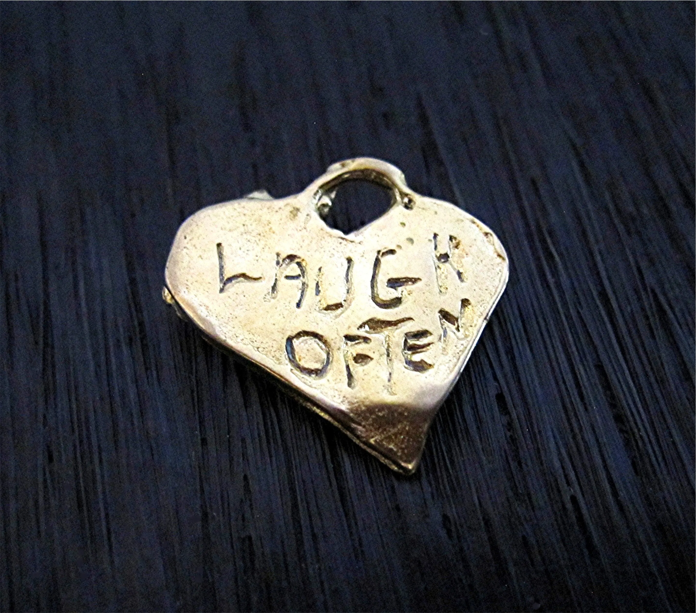 Gold Bronze Artisan Heart with Flowers Charm and Pendant