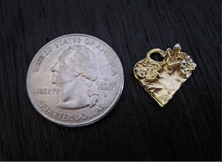 Gold Bronze Artisan Heart with Flowers Charm and Pendant