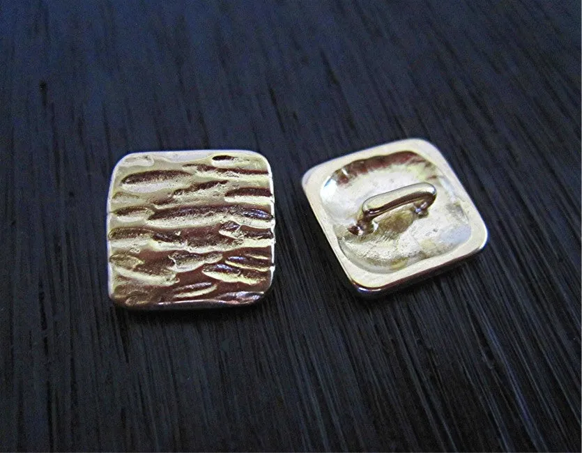 Gold Bronze Artisan Wood Bark Textured Jewelry Button and Clasp (one)