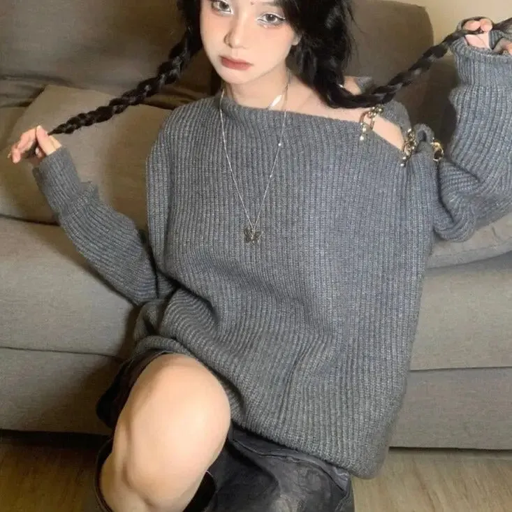 Knitted Off Shoulder Loose Sweater