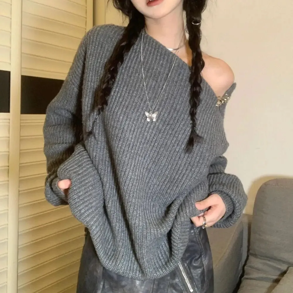 Knitted Off Shoulder Loose Sweater
