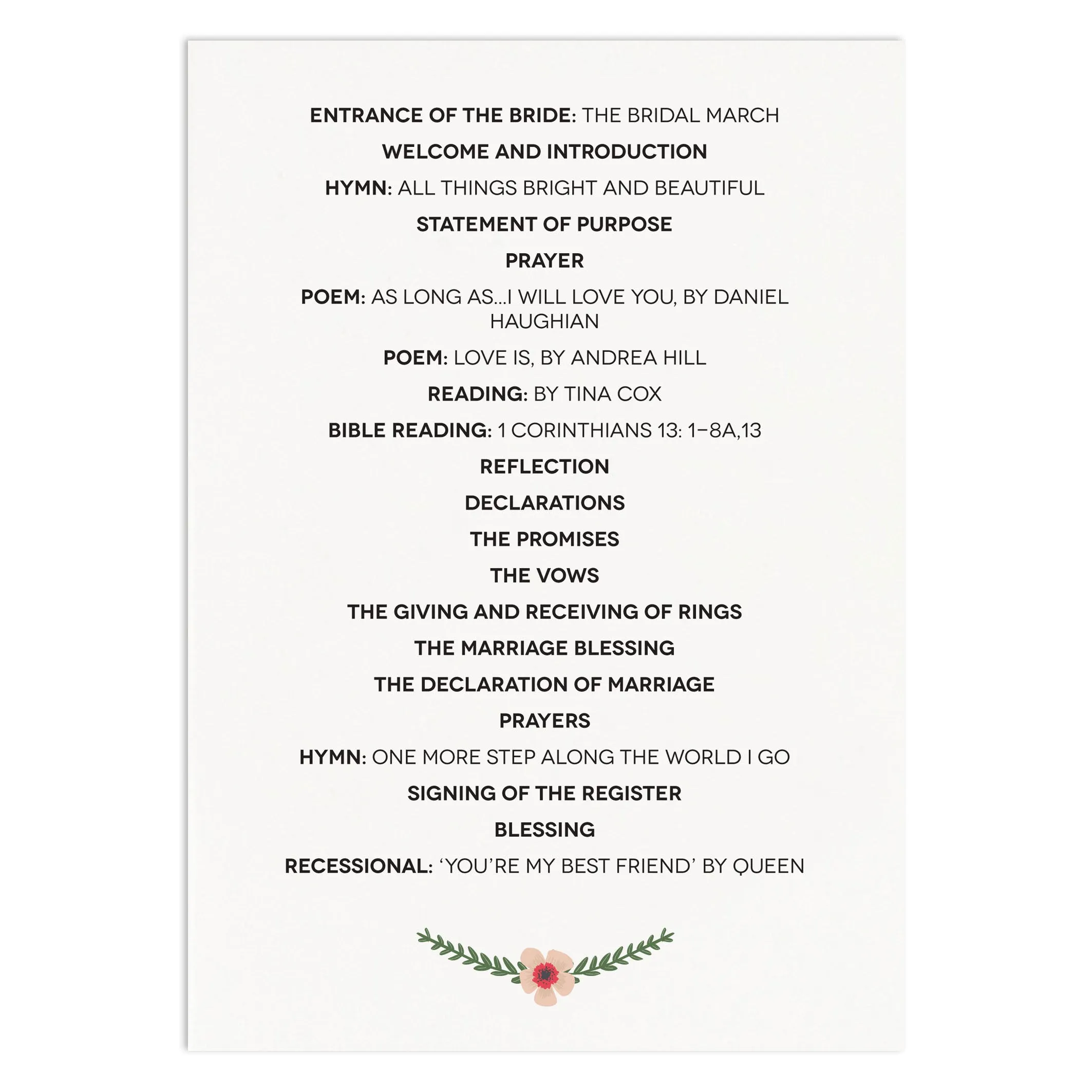 Modern Botanical Order Of Service