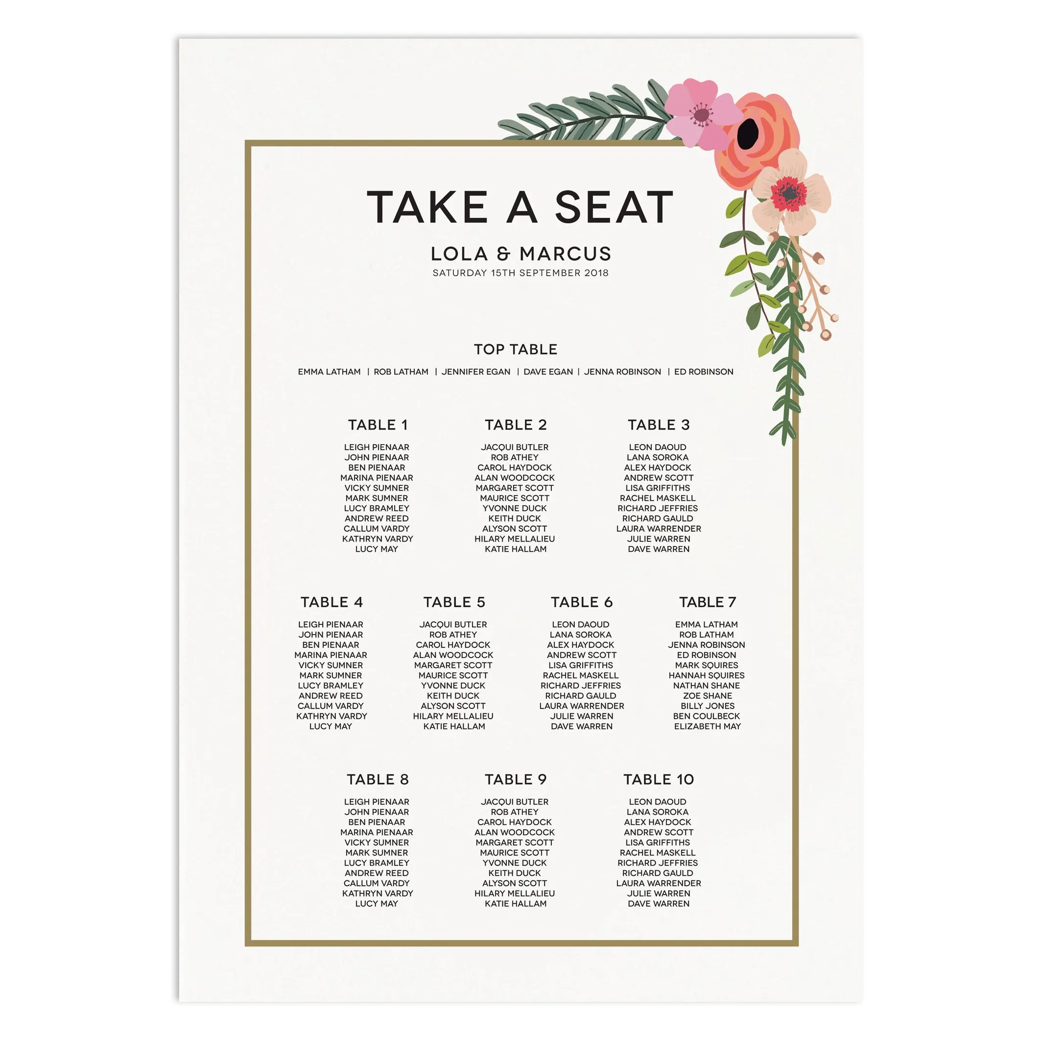 Modern Botanical Table Plan