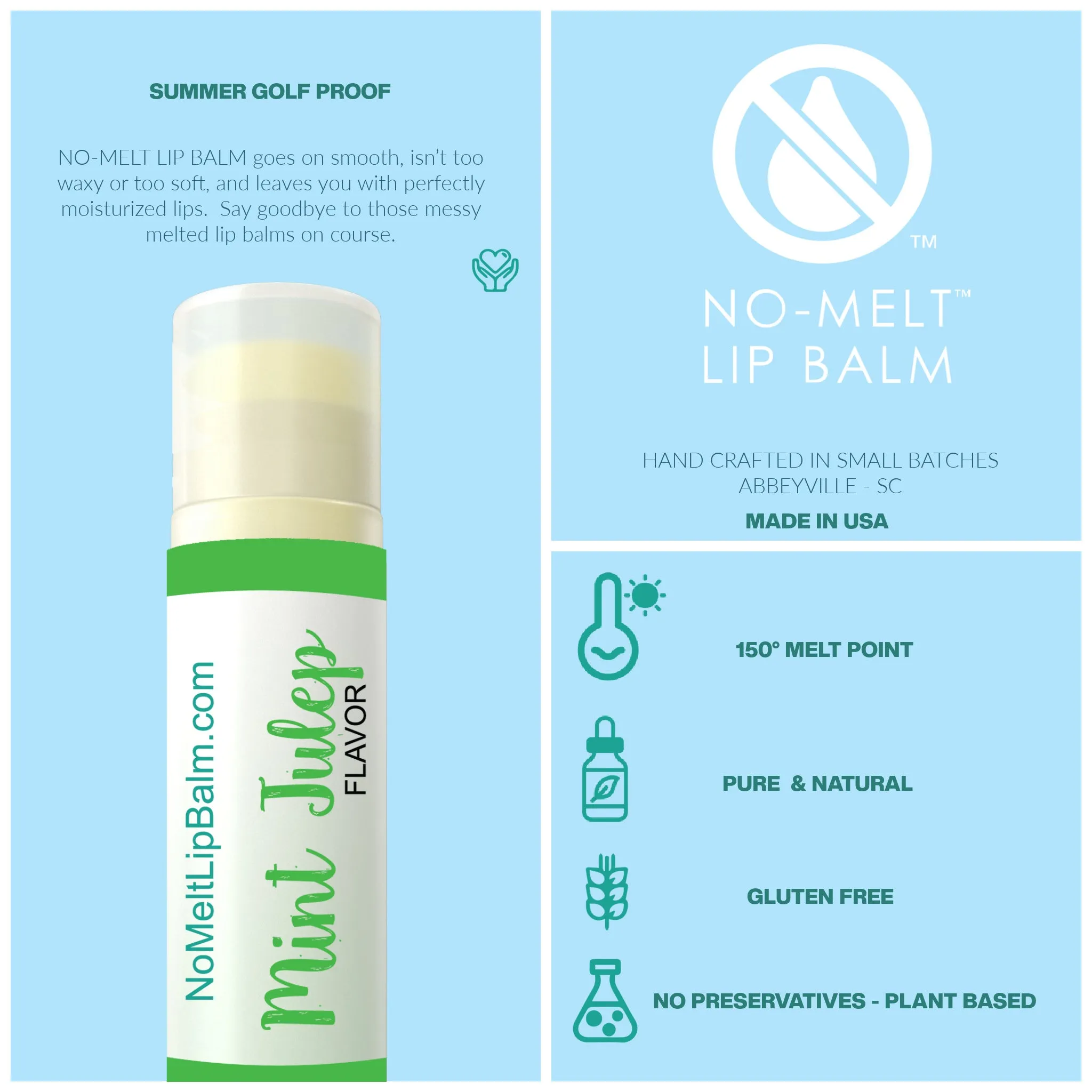 NO- MELT Lip Balm  For Golfers (Hand Crafted Small Batch USA)