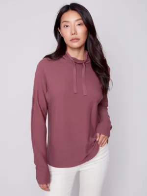 Ottoman Cotton Funnel Neck Sweater - Raspberry