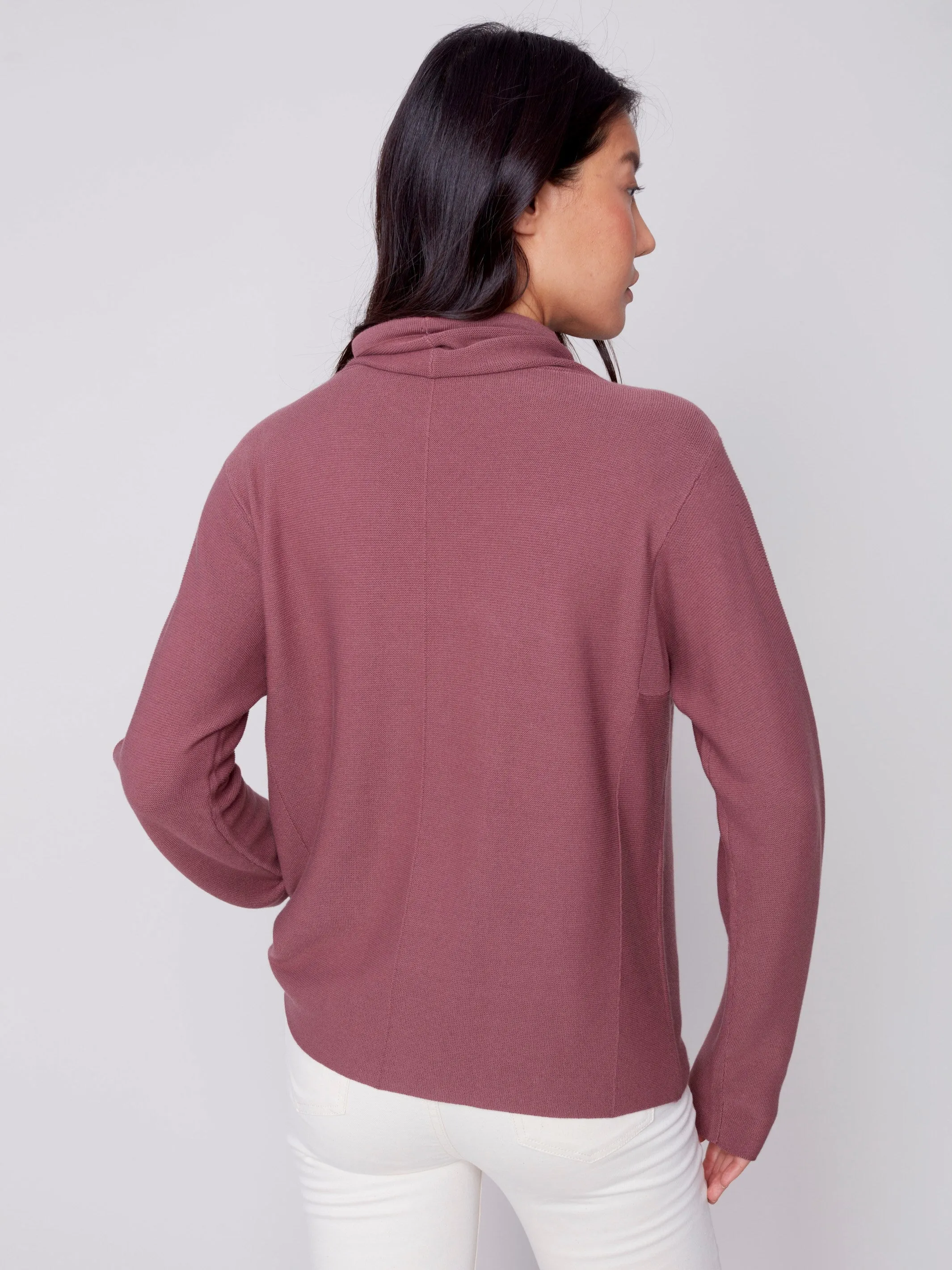 Ottoman Cotton Funnel Neck Sweater - Raspberry