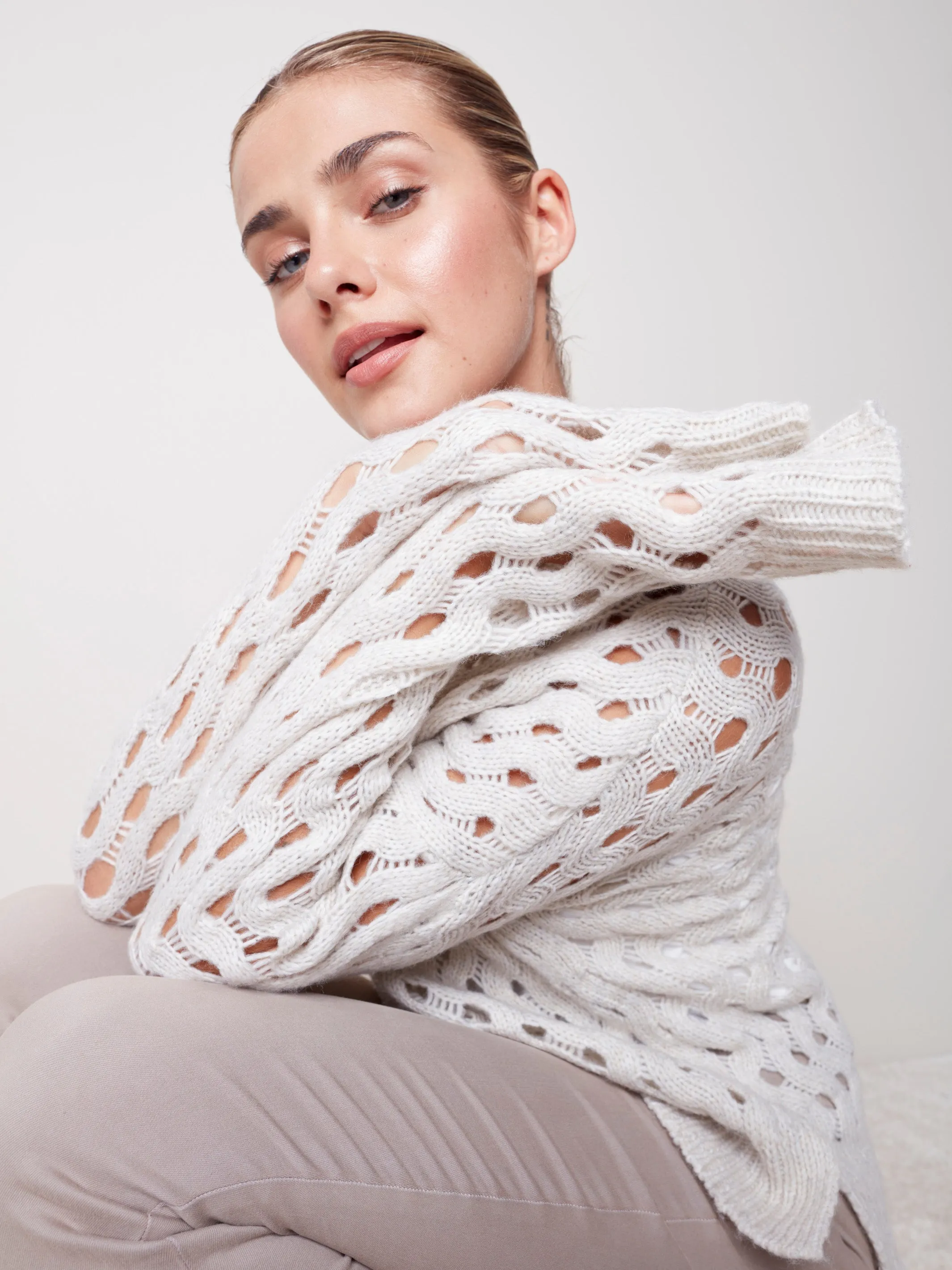 Plush Net Stitch Sweater - Almond