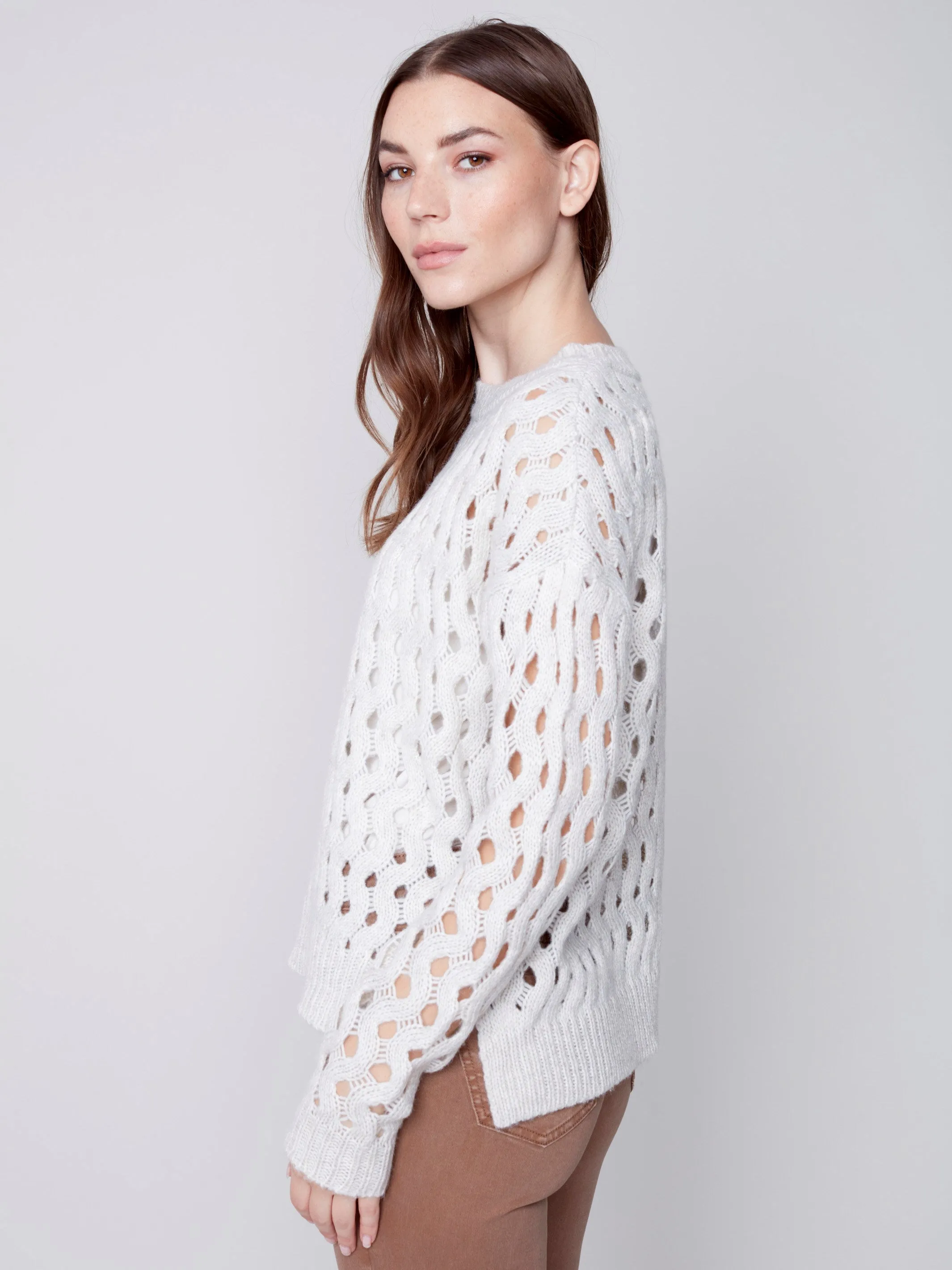 Plush Net Stitch Sweater - Almond