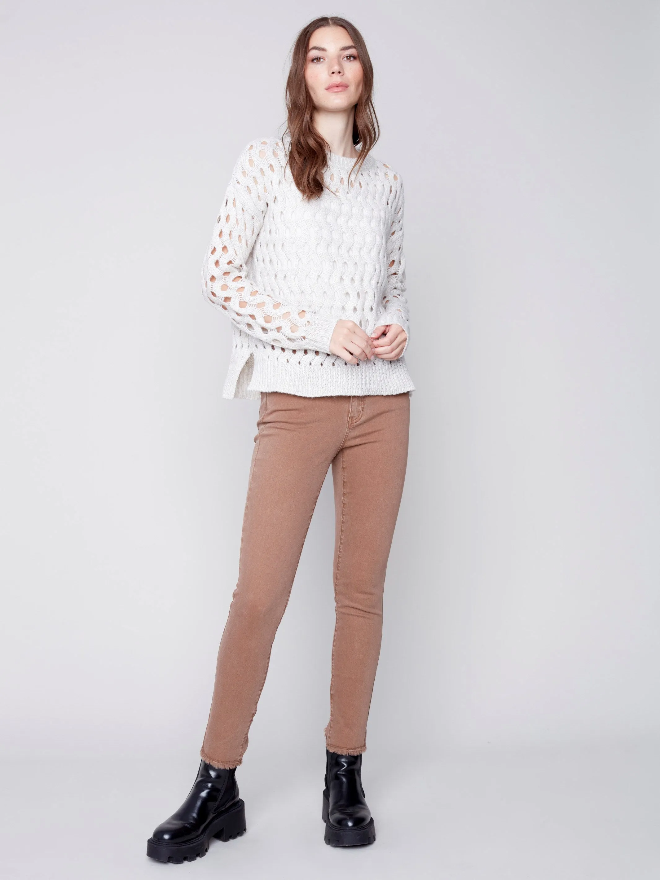 Plush Net Stitch Sweater - Almond
