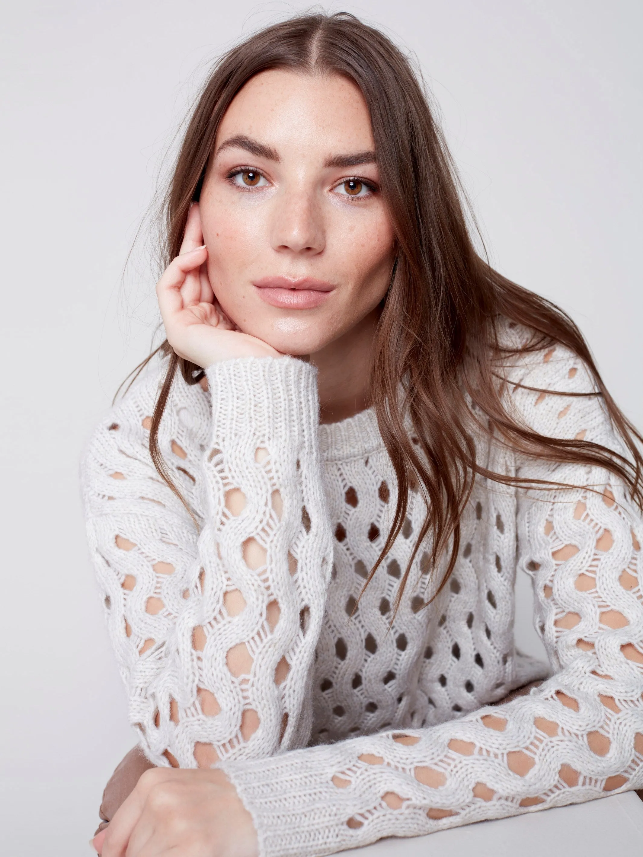 Plush Net Stitch Sweater - Almond