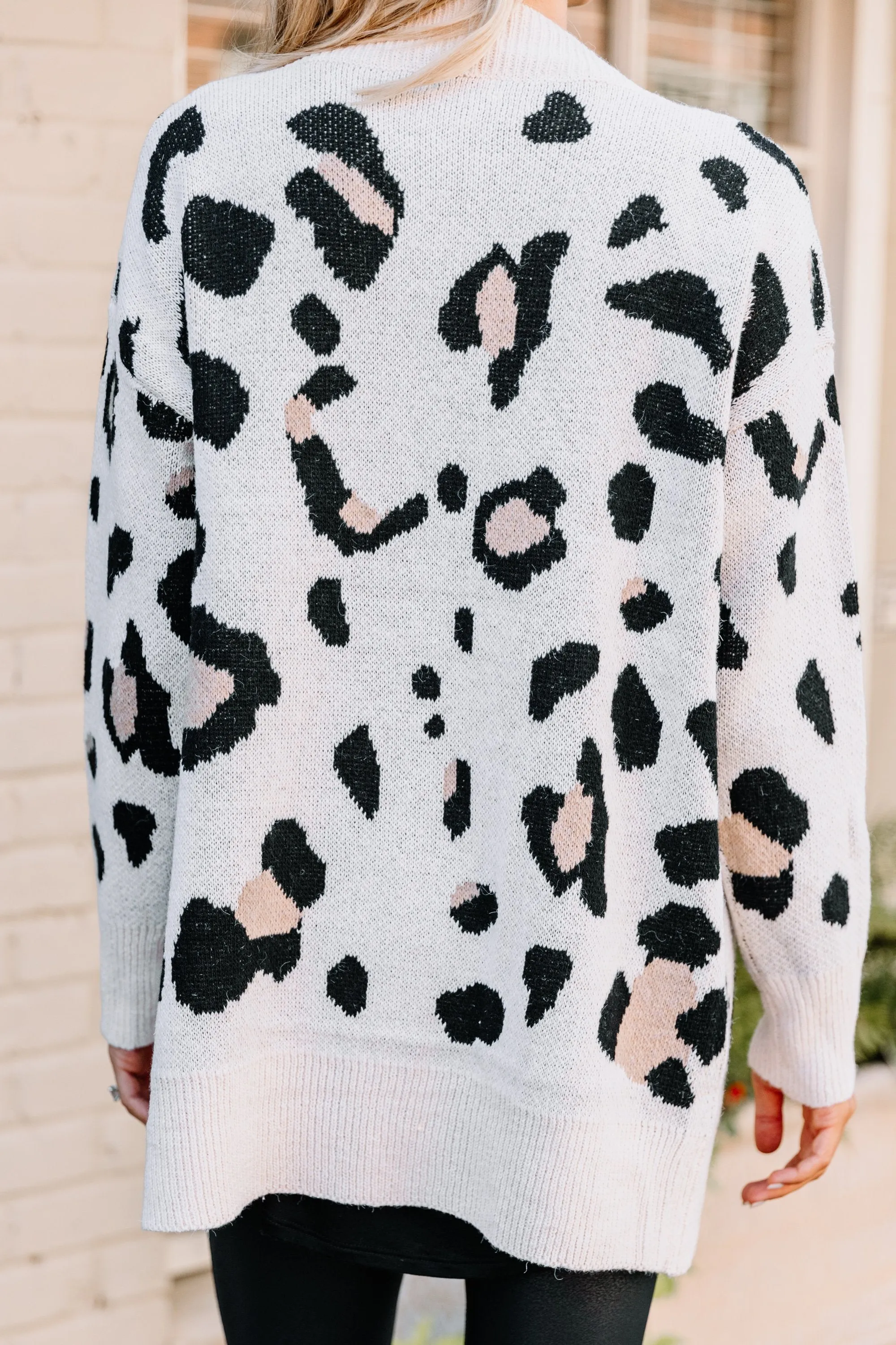 Point Of View Ivory White Leopard Cardigan